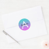 Glans Paars Aqua Glitter Schittering Gradiënt Mono Ronde Sticker (Envelop)