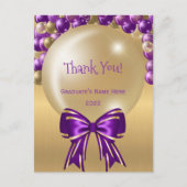 Glans Paars Gouden Ballon Lint Bedankt Afstudeerca Briefkaart (Voorkant)