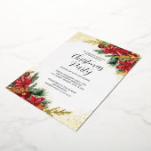Glans Rood Goud Blad Kerstfeest  Folie Uitnodiging (Gedraaid)