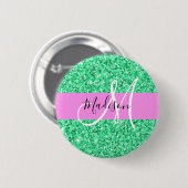 Glans Roze en Groene Glitter Vonken Monogram Naam Ronde Button 5,7 Cm (Voorkant /achterkant)