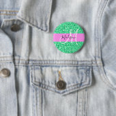 Glans Roze en Groene Glitter Vonken Monogram Naam Ronde Button 5,7 Cm (In situ)