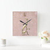 Glans Roze Goud Honden Initialen Monogram Vierkante Klok (Huis)