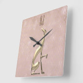 Glans Roze Goud Honden Initialen Monogram Vierkante Klok (Hoek)