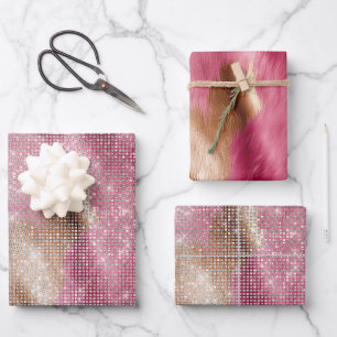 Glans Roze Goud Zuidwest Nep Koeienhuid Verjaardag Inpakpapier Vel