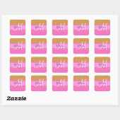 Glans Roze & Gouden Glitter Glans Gradiënt Monogra Vierkante Sticker (Vel)