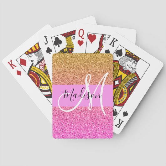 Glans Roze & Gouden Glitters Schitterende Gradiënt Pokerkaarten (Achterkant)