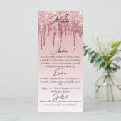 Glans Roze Roze Goud Glitter Druppel Elegant Menu (Staand voorkant)