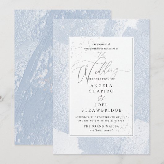 Glans, Stof Blauw Aquarel + Nep Metaal Kaart (Voorkant / Achterkant)