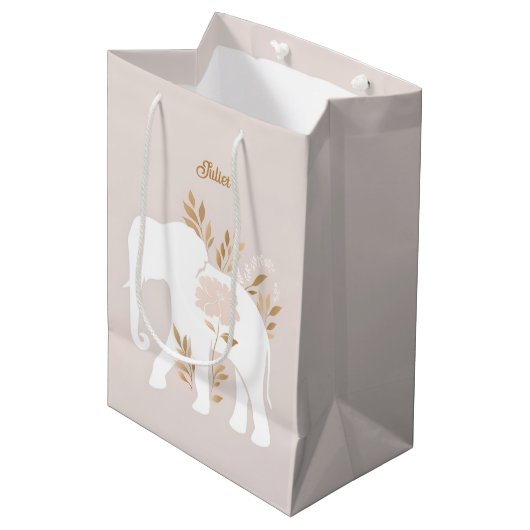 glans witte olifant medium cadeauzakje (Voorkant Gekanteld)
