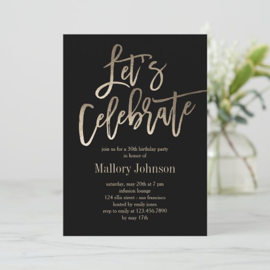 Glansborstel Laten we feest vieren Uitnodiging voo (Staand voorkant)