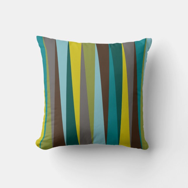 Glansde Stripes Bold Geometric in Green Blue Gold Kussen (Voorkant)