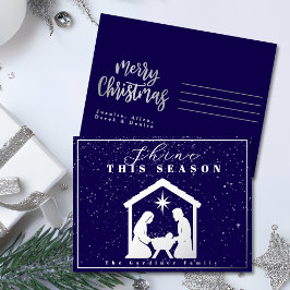 Glanzen dit seizoen Kerstmisblauw zilver Folie Feestdagen Briefkaart