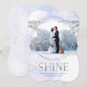 glanzen | Zilveren en lichtblauwe Chanoeka foto Feestdagenkaart (Voorkant / Achterkant)