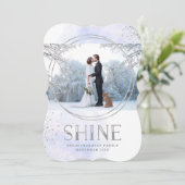 glanzen | Zilveren en lichtblauwe Chanoeka foto Feestdagenkaart (Staand voorkant)