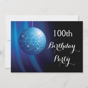 Glanzend 100e verjaardagsfeest blauw Disco bal Kaart