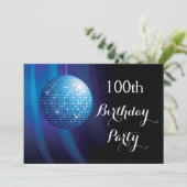 Glanzend 100e verjaardagsfeest blauw Disco bal Kaart (Staand voorkant)