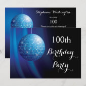 Glanzend 100e verjaardagsfeest blauw Disco bal Kaart (Voorkant / Achterkant)