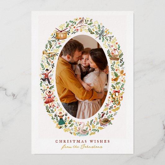 Glanzend 12 dagen van Kerstmis Foto Folie Feestdagenkaart (Voorkant)