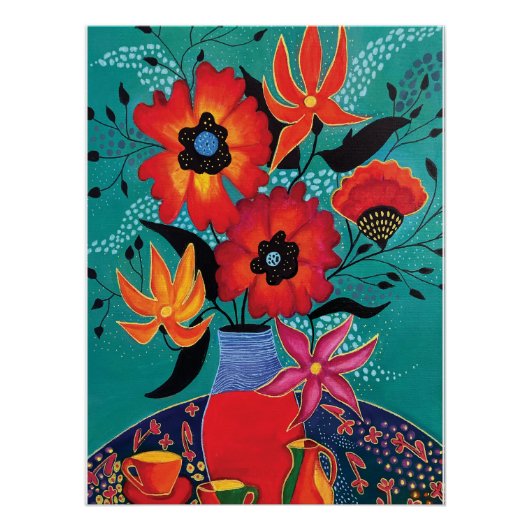 Glanzend Abstract Flower Poster (Voorkant)
