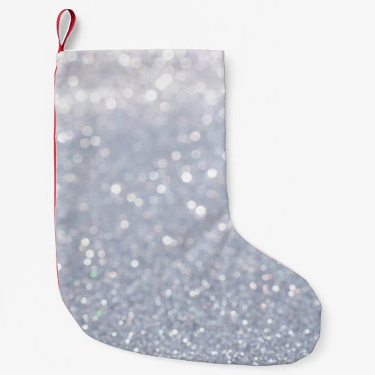 glanzend abstracte achtergrond van zilverglitter kleine kerstsok (Voorkant)