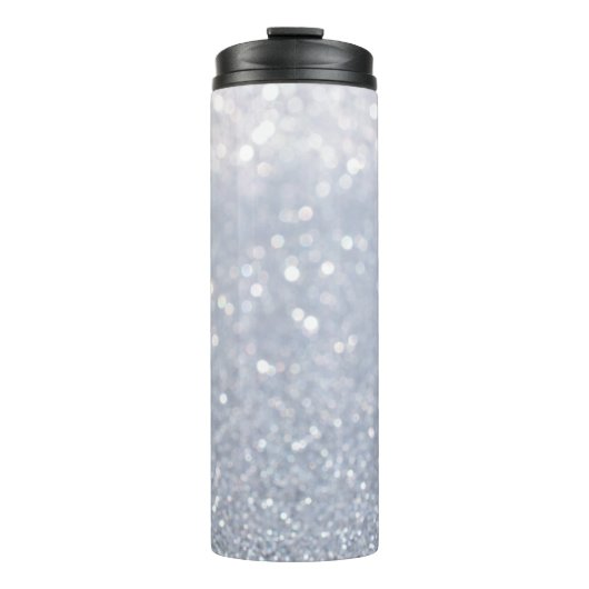 glanzend abstracte achtergrond van zilverglitter thermosbeker (Voorkant)