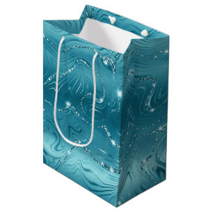 Glanzend Aqua Blau Turquoise Glitter Verjaardag Medium Cadeauzakje