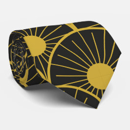 Glanzend Art Deco Gouden Zon Patroon op Zwart Stropdas