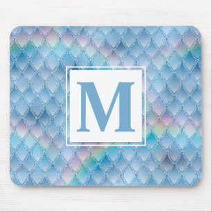 Glanzend Blau & Regenboog Glitter Draak Schubben Muismat