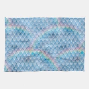 Glanzend Blau & Regenboog Glitter Draak Schubben Theedoek