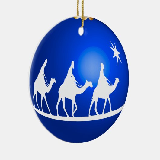 glanzend blauw 3 koningen sierbloem keramisch ornament (Rechts)