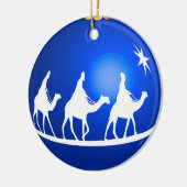 glanzend blauw 3 koningen sierbloem keramisch ornament (Links)