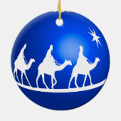 glanzend blauw 3 koningen sierbloem keramisch ornament (Achterkant)