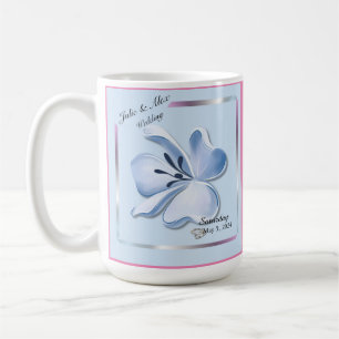 Glanzend Blauw Bloem Bruiloft Koffiemok