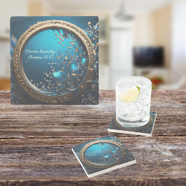 Glanzend Blauw en God Frame Aanpasbaar Stenen Onderzetter