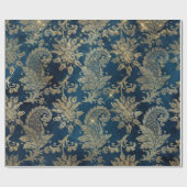 Glanzend blauw en goud vintage damast cadeaupapier (Vlak)
