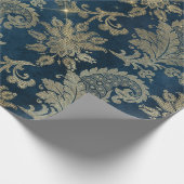 Glanzend blauw en goud vintage damast cadeaupapier (Hoek)