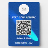 Glanzend Blauw Leren Gratis Wifi Scan & QR Code Fotoplaat (voorkant)