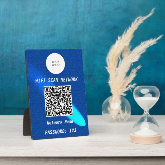 Glanzend Blauw Leren Gratis Wifi Scan & QR Code Fotoplaat (Zijkant)