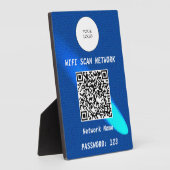 Glanzend Blauw Leren Gratis Wifi Scan & QR Code Fotoplaat (Zijkant)