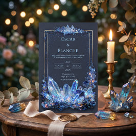 Glanzend Blauw Mineraal Verguld Dubbel Frame Trouw Kaart