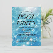 Glanzend Blauw Water I Uitnodiging voor Poolparty (Staand voorkant)