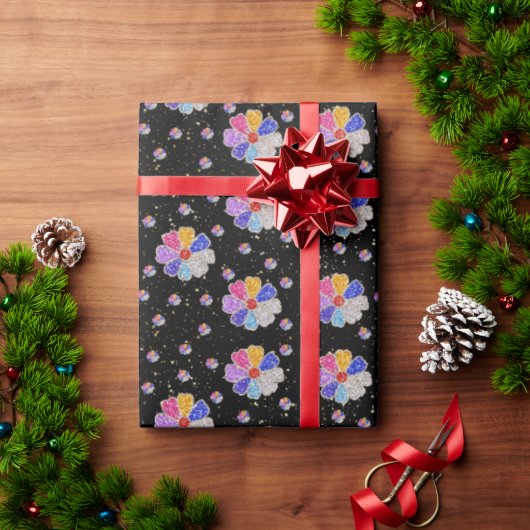 Glanzend Bloem Motief met Edelstenen Cadeaupapier (Feestdagen Geschenken)