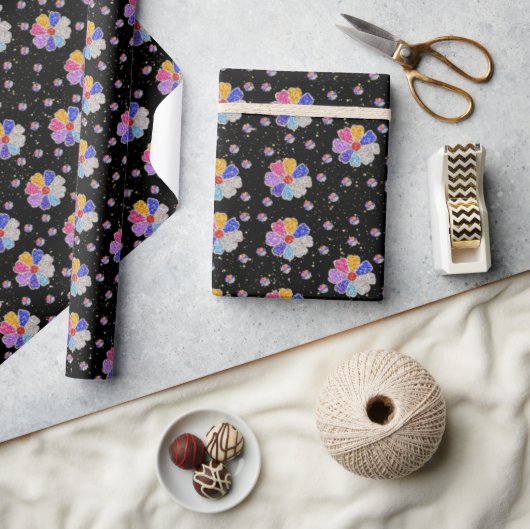 Glanzend Bloem Motief met Edelstenen Cadeaupapier (Crafts)