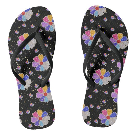 Glanzend Bloemmotief met Edelstenen Teenslippers (Voetbed)