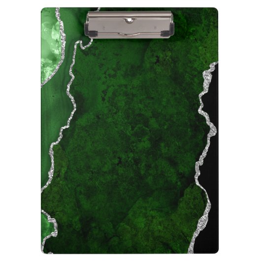 Glanzend bosgroen marmer chic zilver glitters klembord (Voorkant)