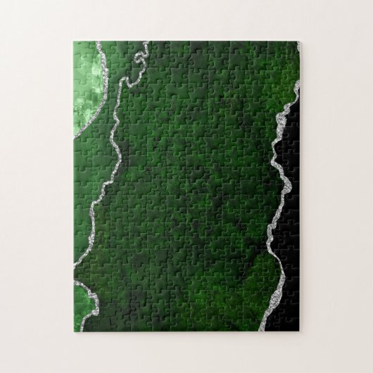 Glanzend bosgroen marmer chic zilver glitters legpuzzel (Verticaal)