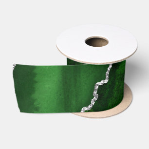 Glanzend bosgroen marmer chic zilver glitters satijnen lint