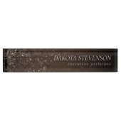 glanzend brons | Rich Brown Glam Damask Naambordje (Voorkant)