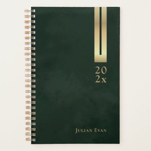 Glanzend  Dark Emerald Green & Gold Niet gedateerd Planner (Voorkant)