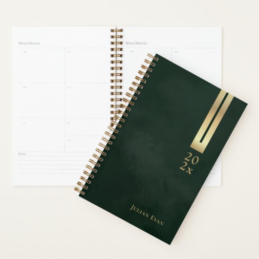 Glanzend  Dark Emerald Green & Gold Niet gedateerd Planner (Display)